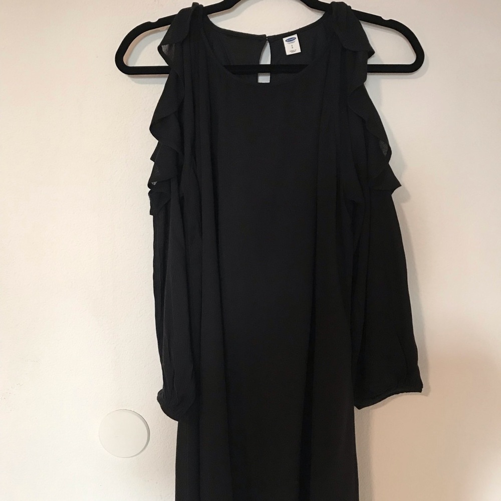 Black Ruffle Cold Shoulder Midi Dress